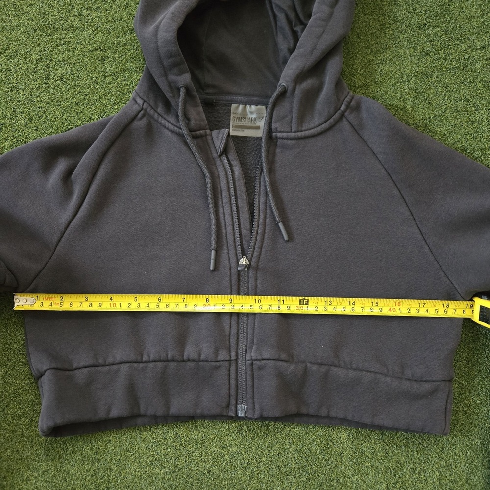 Gymshark Cropped Hoodie Womens Charcoal Gray Zip Up Sweatshirt Athleisure - Picture 9 of 10